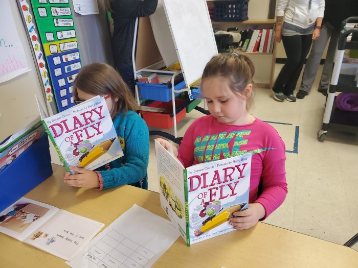 students reading "Diary of a Fly"